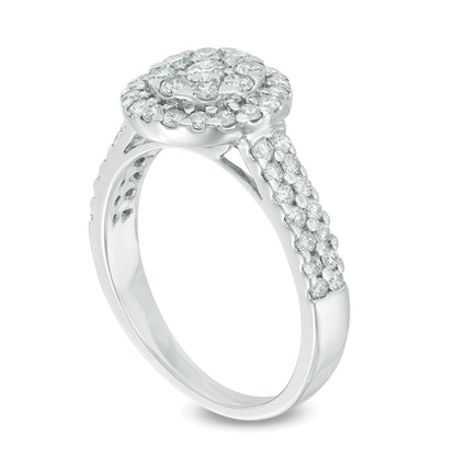 Verlobungsring mit mehreren Diamanten 1.0 ct. Gesamtgewicht und doppelter Reihe in 14K Weißgold