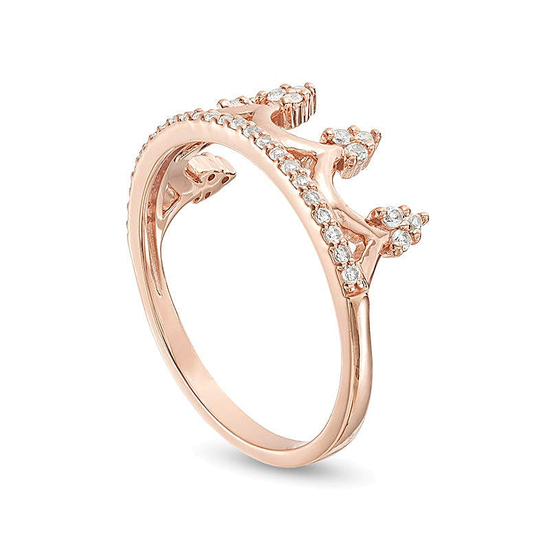 Ring mit im Labor gezüchtetem weißem Saphir in Krone-Design aus 10K Roségold - Größe 7
