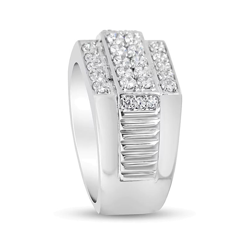1.0 CT. TW Diamant Fashion-Ring mehrreihig mit geripptem Ringschienen-Design aus rhodiniertem Sterlingsilber