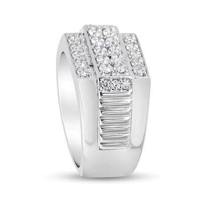1.0 CT. TW Diamant Fashion-Ring mehrreihig mit geripptem Ringschienen-Design aus rhodiniertem Sterlingsilber