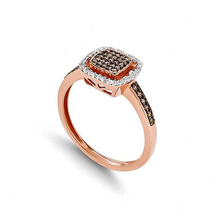 Fashion-Ring mit champagnerfarbenen und weißen Diamanten 0,25 ct. Gesamtgewicht in quadratischer Fassung aus 10K Roségold