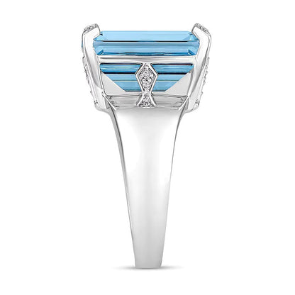 Ring mit Topas im Smaragdschliff in Sky Blue und Diamanten mit 0,05 ct. Gesamtgewicht in Sterlingsilber