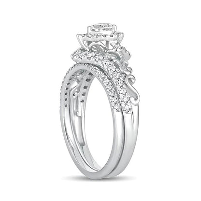 0.63 ct. Gesamtgewicht Braut-Set mit tropfenförmigen Diamanten und Bypass-Design in 10K Weißgold