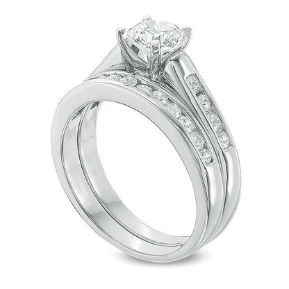 Brautset mit Diamanten 1.25 ct. Gesamtgewicht, kanalgefasst, in 10K Weißgold