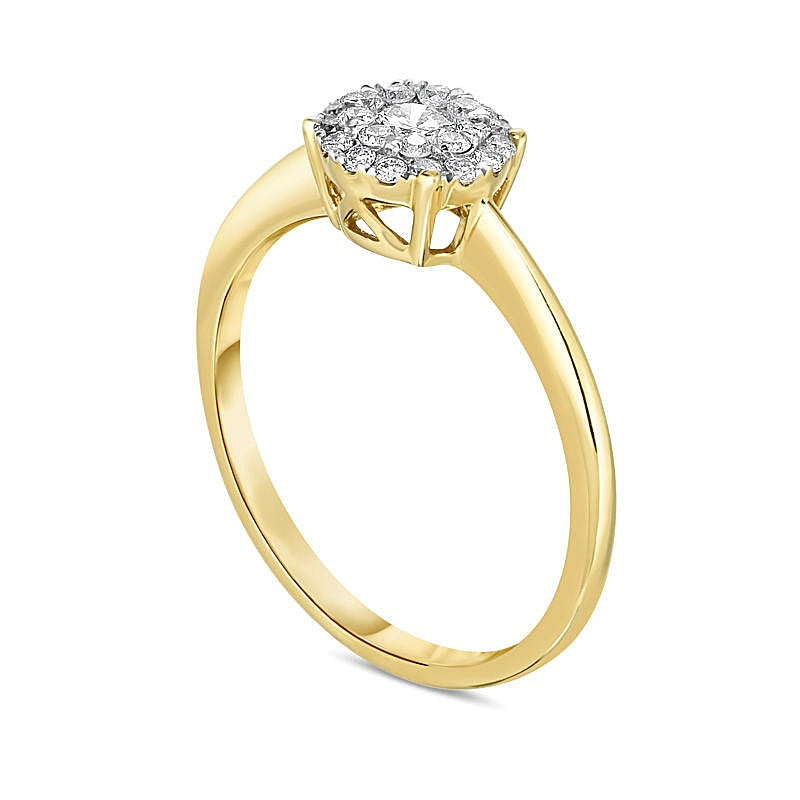 0.33 ct. Gesamtgewicht Diamant Halo Verlobungsring mit doppeltem Rahmen in 10K Gelbgold