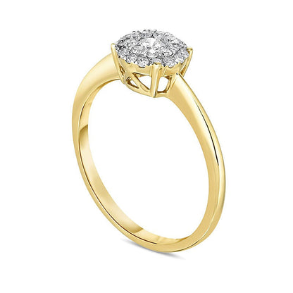 0.33 ct. Gesamtgewicht Diamant Halo Verlobungsring mit doppeltem Rahmen in 10K Gelbgold