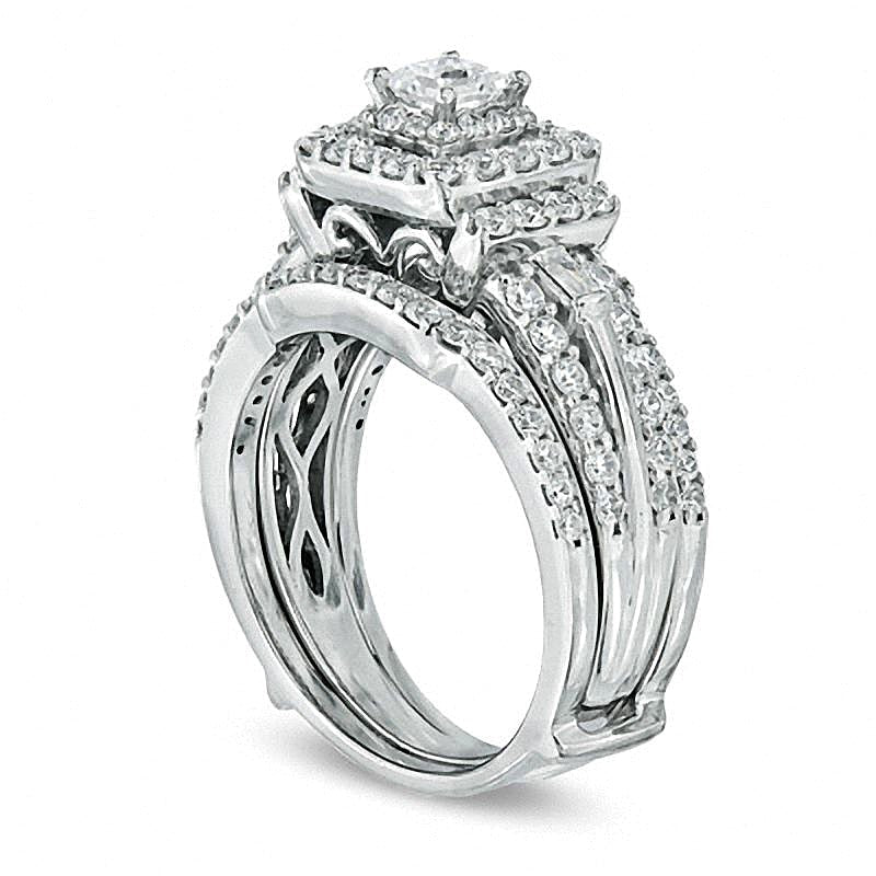 1,5 ct. Gesamtgewicht Diamant-Brautset im Princess- und Baguette-Schliff in 14K Weißgold