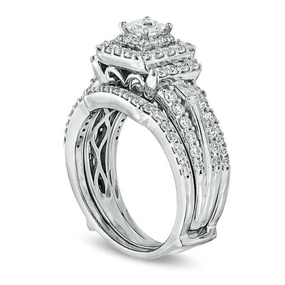 1,5 ct. Gesamtgewicht Diamant-Brautset im Princess- und Baguette-Schliff in 14K Weißgold