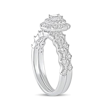 Braut-Set mit Diamanten im Smaragdschliff 0.63 ct. Gesamtgewicht in 10K Weißgold