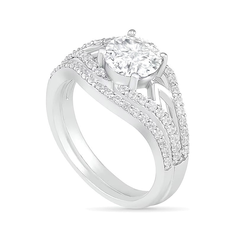 7,0mm Braut-Set mit weißem Labor-Saphir in rundem Schliff, Krappenfassung, rhodiniertes Sterlingsilber 925