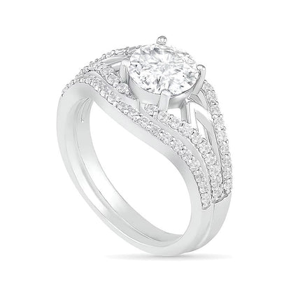 7,0mm Braut-Set mit weißem Labor-Saphir in rundem Schliff, Krappenfassung, rhodiniertes Sterlingsilber 925
