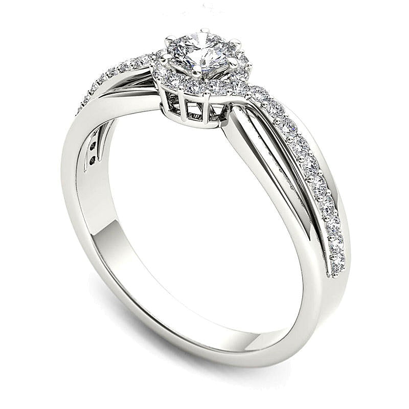 0,5 ct. Gesamtgewicht Diamant Halo-Verlobungsring in 14K Weißgold