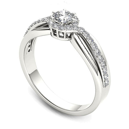 0,5 ct. Gesamtgewicht Diamant Halo-Verlobungsring in 14K Weißgold