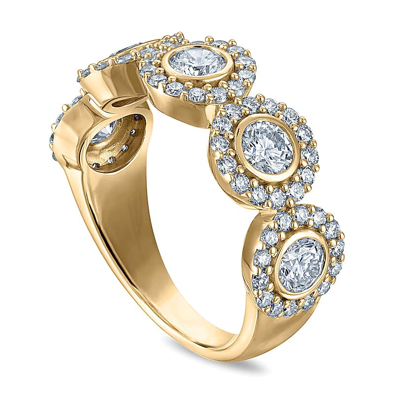Memoire-Ring mit 5 Steinen aus Labordiamanten, 1.5 ct. Gesamtgewicht, in 10K Gelbgold (F/VS2)