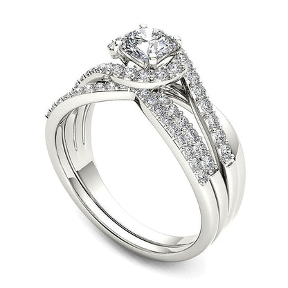 1.0 ct. Gesamtgewicht Diamant Swirl Bypass Brautset in 14K Weißgold