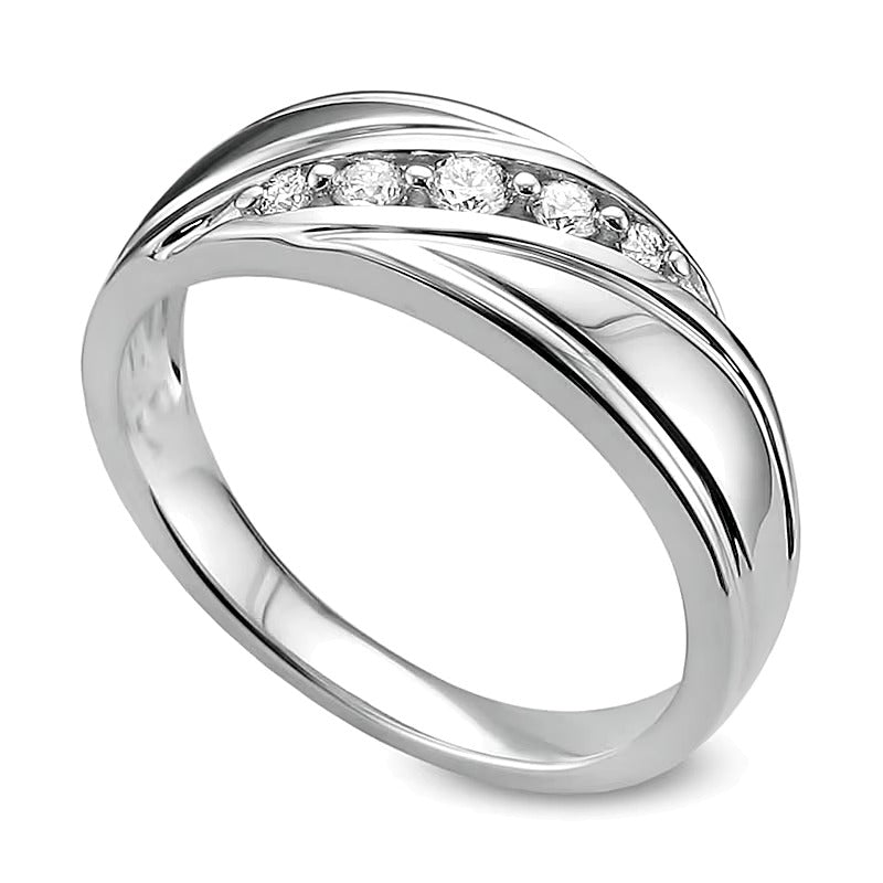 0.25 ct. Gesamtgewicht Diamant-Ring mit diagonaler, strukturierter Oberfläche in 14K Weißgold