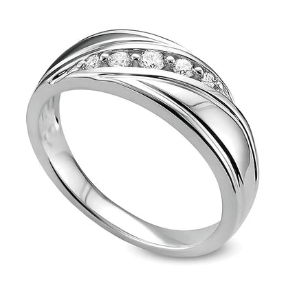 0.25 ct. Gesamtgewicht Diamant-Ring mit diagonaler, strukturierter Oberfläche in 14K Weißgold