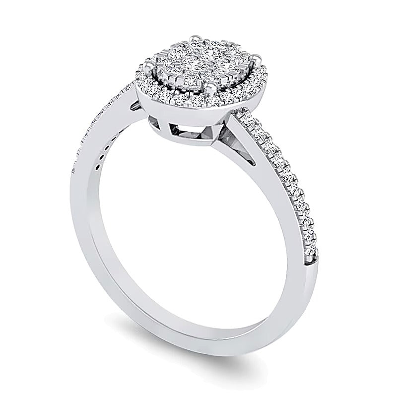 Multi-Diamant Ring 0,33 ct. Gesamtgewicht mit Bypass-Fassung und ovalem Rahmen in 10K Weißgold