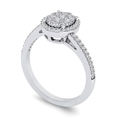 Multi-Diamant Ring 0,33 ct. Gesamtgewicht mit Bypass-Fassung und ovalem Rahmen in 10K Weißgold