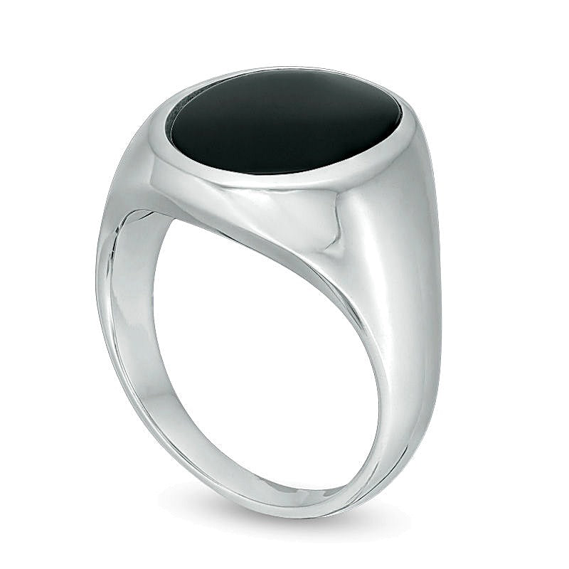 Ovaler Onyx Siegelring aus rhodiniertem Sterlingsilber