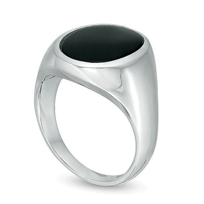 Ovaler Onyx Siegelring aus rhodiniertem Sterlingsilber