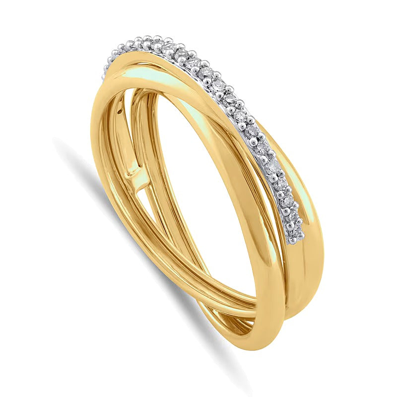0.17 ct. Gesamtgewicht Diamant Criss-Cross Orbit Ring in 10K Gelbgold