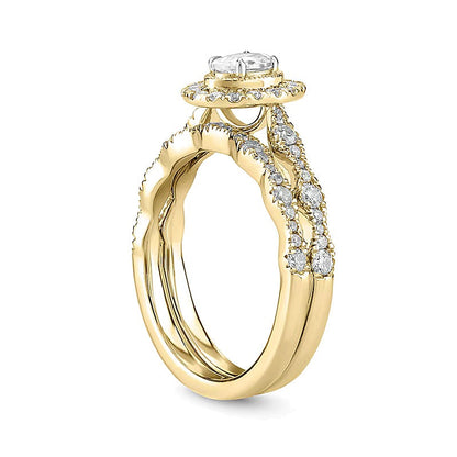 1.0 CT. TW Braut-Set mit Diamanten im Oval- und Rundschliff in 14K Gelbgold