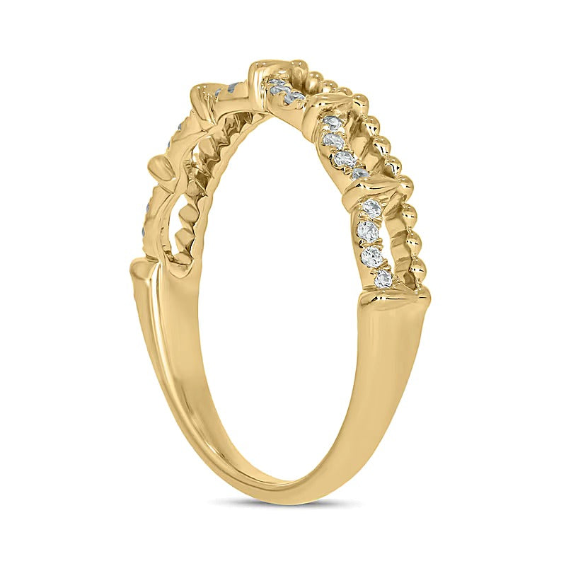 0.1 ct. Gesamtgewicht Diamant Ring mit Perlrand und drapiertem Design, stapelbar, in 10K Gelbgold