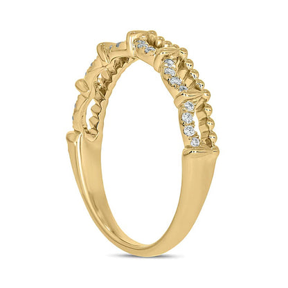 0.1 ct. Gesamtgewicht Diamant Ring mit Perlrand und drapiertem Design, stapelbar, in 10K Gelbgold