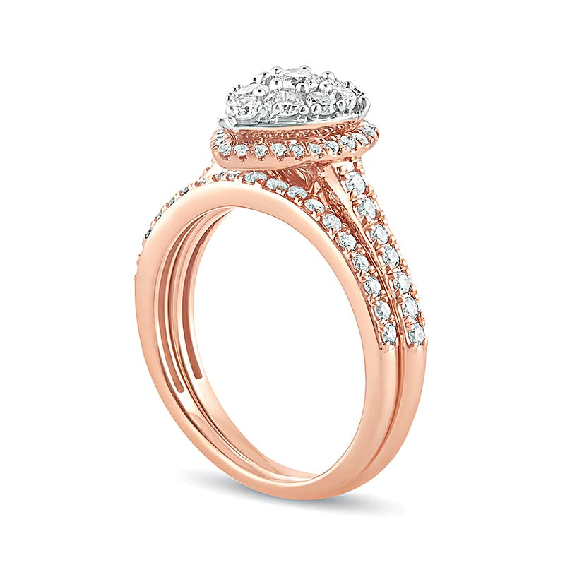 Braut-Set 1.0 ct. Gesamtgewicht mit Komposit-Diamanten im Tropfen- und Rundschliff in 10K Roségold