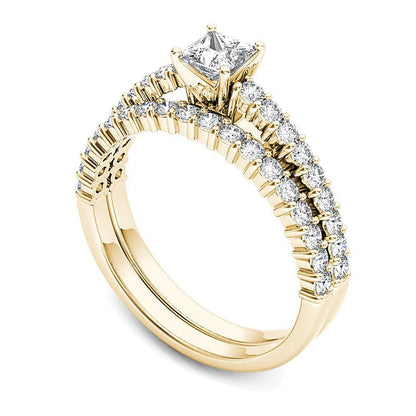 1.0 ct. Gesamtgewicht Braut-Set mit Diamanten im Princess- und Rundschliff in 14K Gelbgold