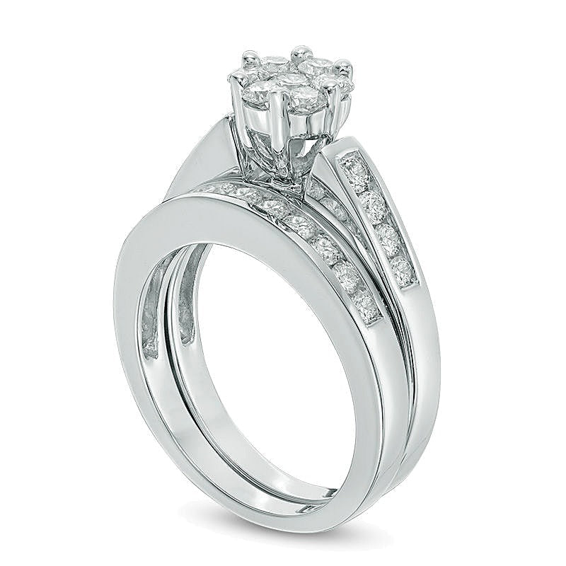Braut-Set mit Diamanten im Blütendesign 1.0 ct. Gesamtgewicht in 10K Weißgold