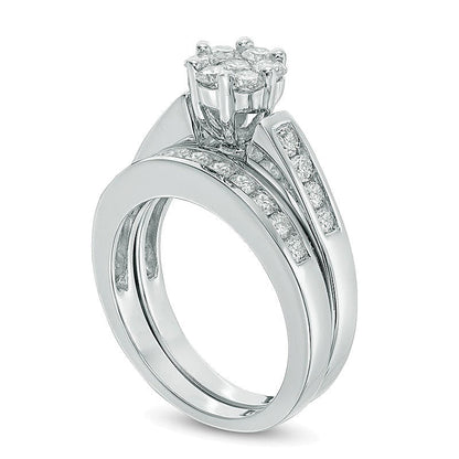Braut-Set mit Diamanten im Blütendesign 1.0 ct. Gesamtgewicht in 10K Weißgold