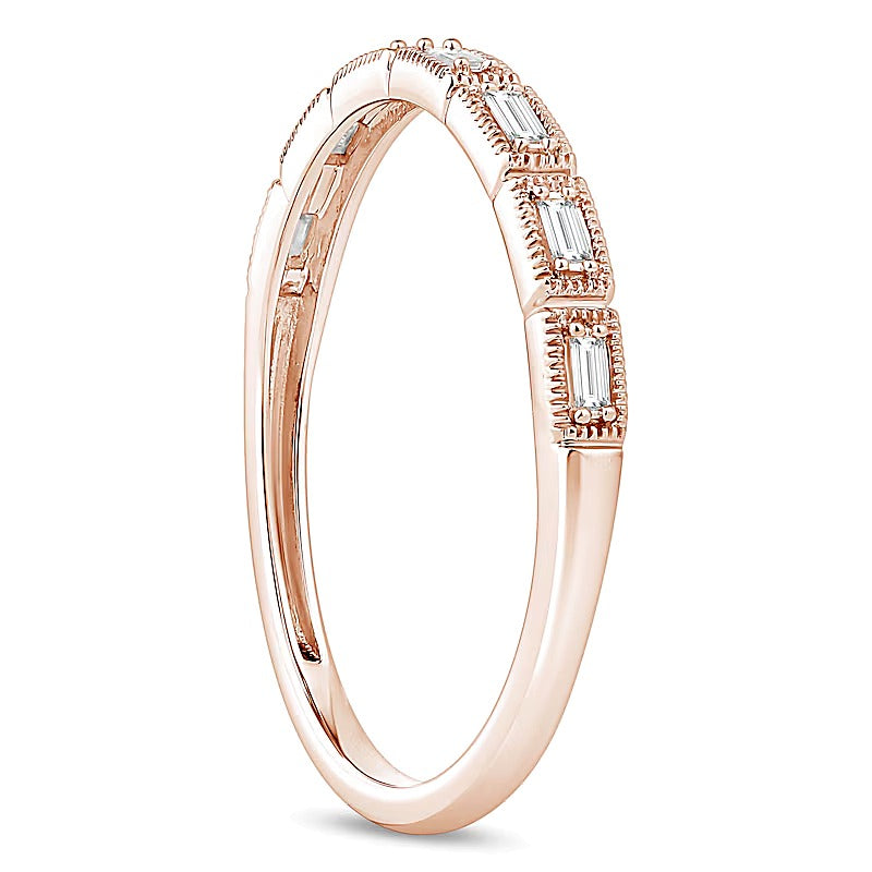 0,07 ct. Gesamtgewicht Memoire-Ring mit Baguette-Diamanten im Vintage-Stil, stapelbar, in 10K Roségold