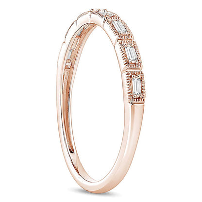 0,07 ct. Gesamtgewicht Memoire-Ring mit Baguette-Diamanten im Vintage-Stil, stapelbar, in 10K Roségold