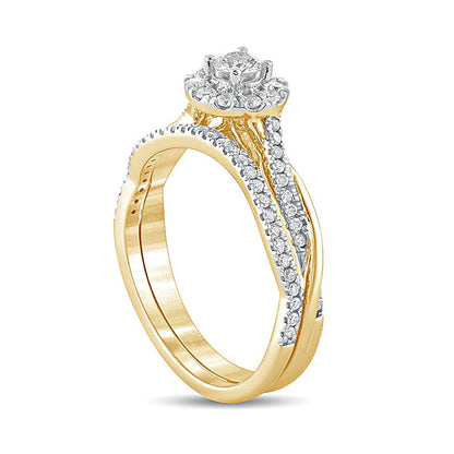 Brautset mit Diamanten 0,5 ct. Gesamtgewicht rund in 10K Gelbgold