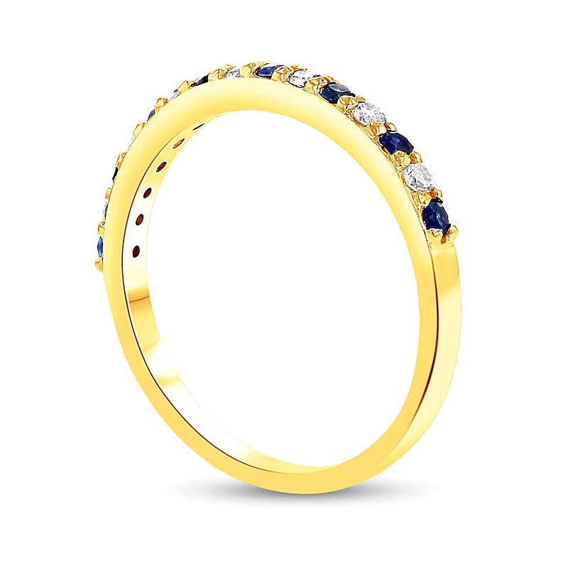 Blauer Saphir und Diamant im Wechsel 0,17 ct. Gesamtgewicht Ring in 14K Gelbgold