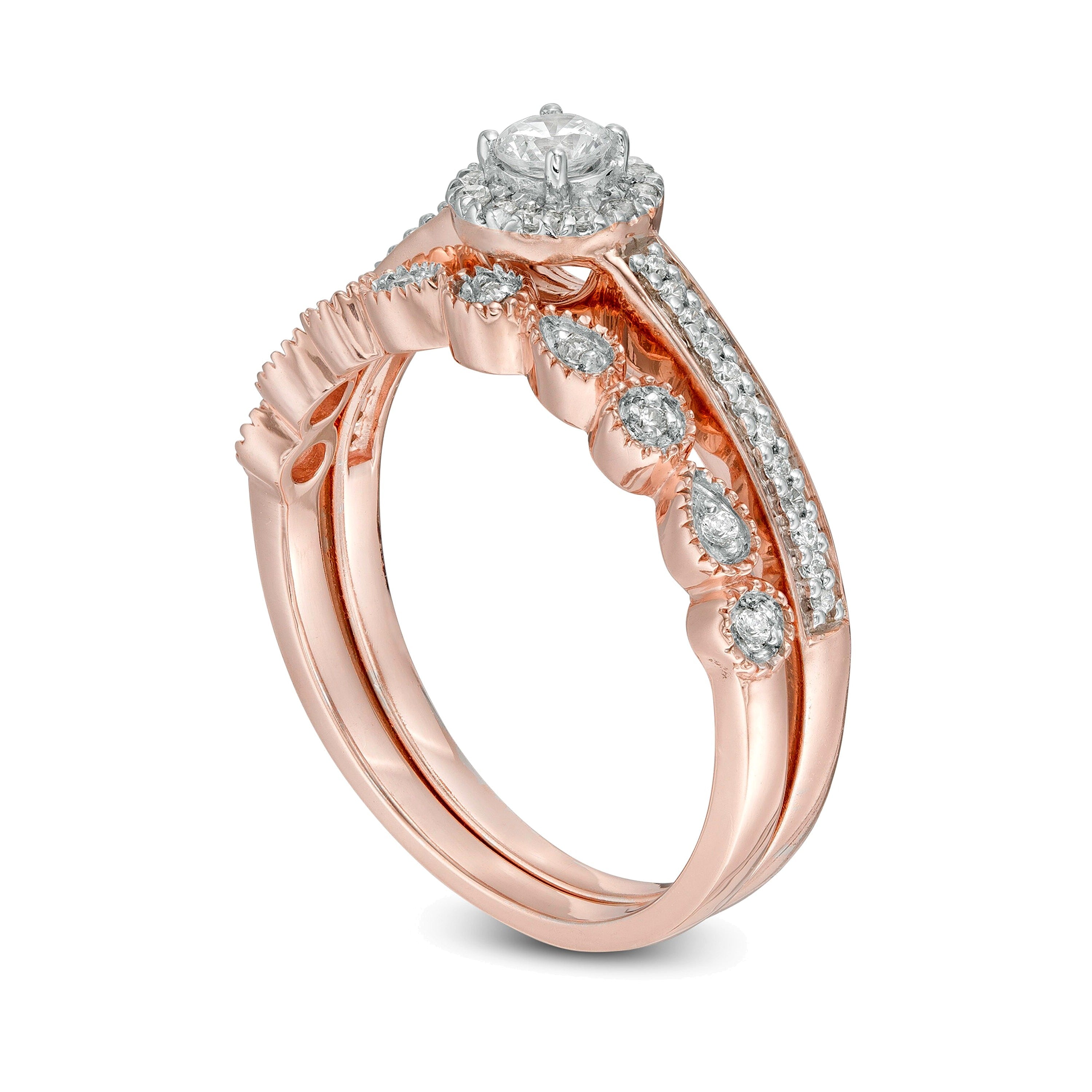 0.33 ct. Gesamtgewicht Diamant Art-Déco Braut-Set in 10K Roségold