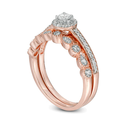 0.33 ct. Gesamtgewicht Diamant Art-Déco Braut-Set in 10K Roségold
