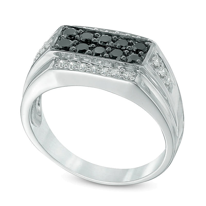 0.75 ct. Gesamtgewicht Ring mit behandelten schwarzen und weißen Diamanten in rhodiniertem Sterlingsilber