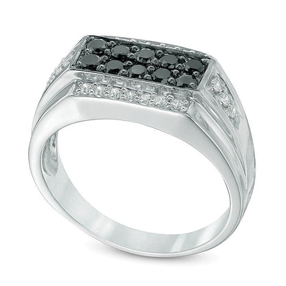0.75 ct. Gesamtgewicht Ring mit behandelten schwarzen und weißen Diamanten in rhodiniertem Sterlingsilber