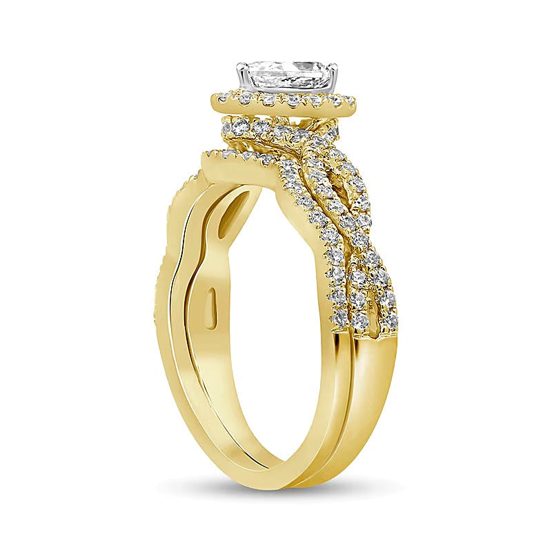1.0 ct. Gesamtgewicht Braut-Set mit tropfenförmigen und runden Diamanten in 14K Gelbgold (I/I2)