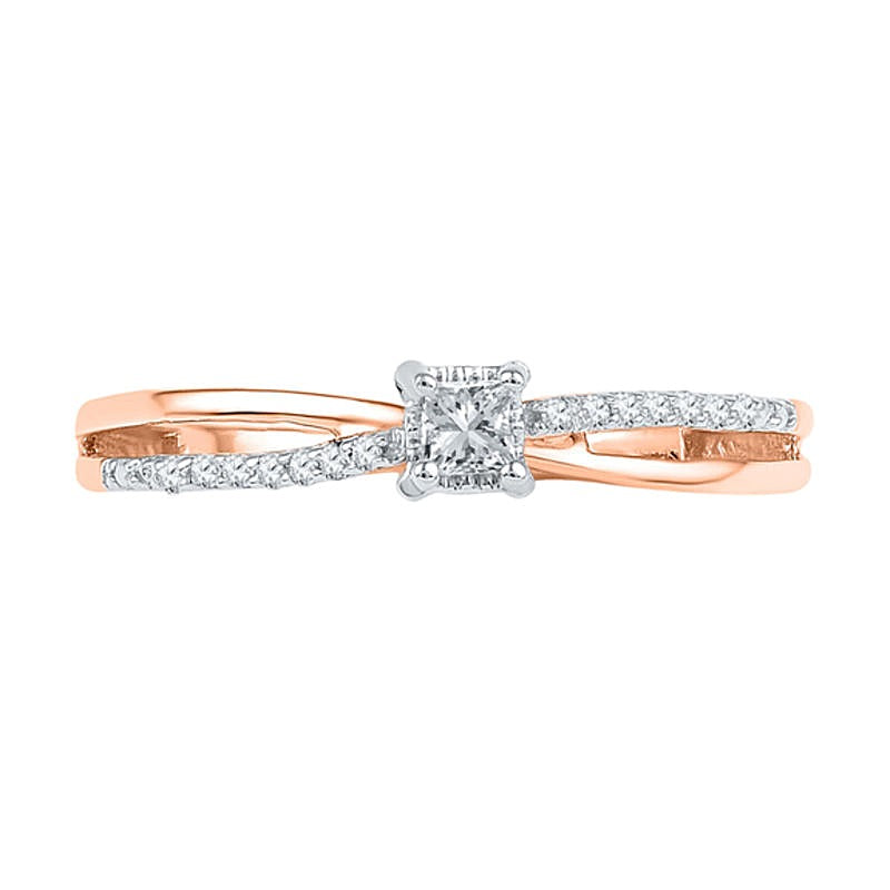 0.1 ct. Gesamtgewicht Freundschaftsring mit Diamanten im Princess- und Rundschliff in 10K Roségold