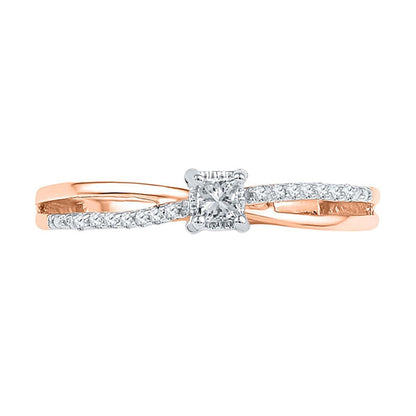 0.1 ct. Gesamtgewicht Freundschaftsring mit Diamanten im Princess- und Rundschliff in 10K Roségold