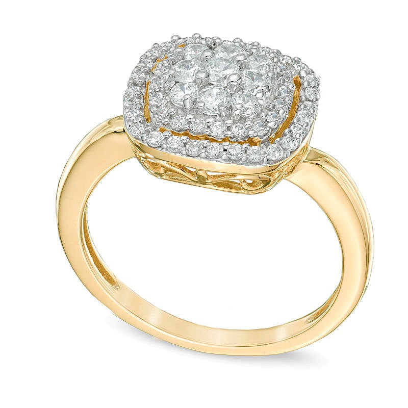 0.5 ct. Gesamtgewicht Multi-Diamant Ring mit Halo in 10K Gelbgold