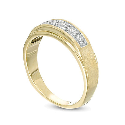 0.5 ct. Gesamtgewicht Diamant Fünfstein Ehering mit abgeschrägter Kante und Satin-Finish in 10K Gelbgold