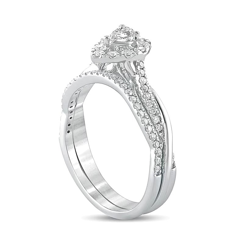 Braut-Set mit tropfenförmigen und runden Diamanten 0,5 ct. Gesamtgewicht in 10K Weißgold