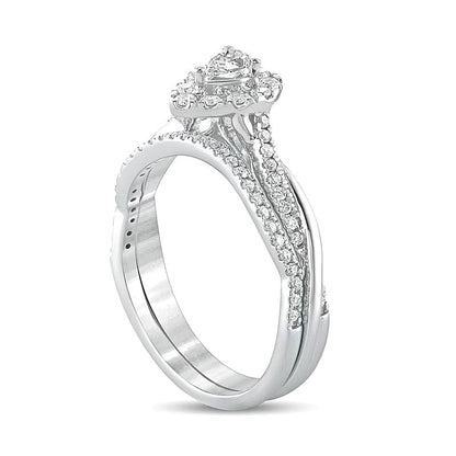 Braut-Set mit tropfenförmigen und runden Diamanten 0,5 ct. Gesamtgewicht in 10K Weißgold