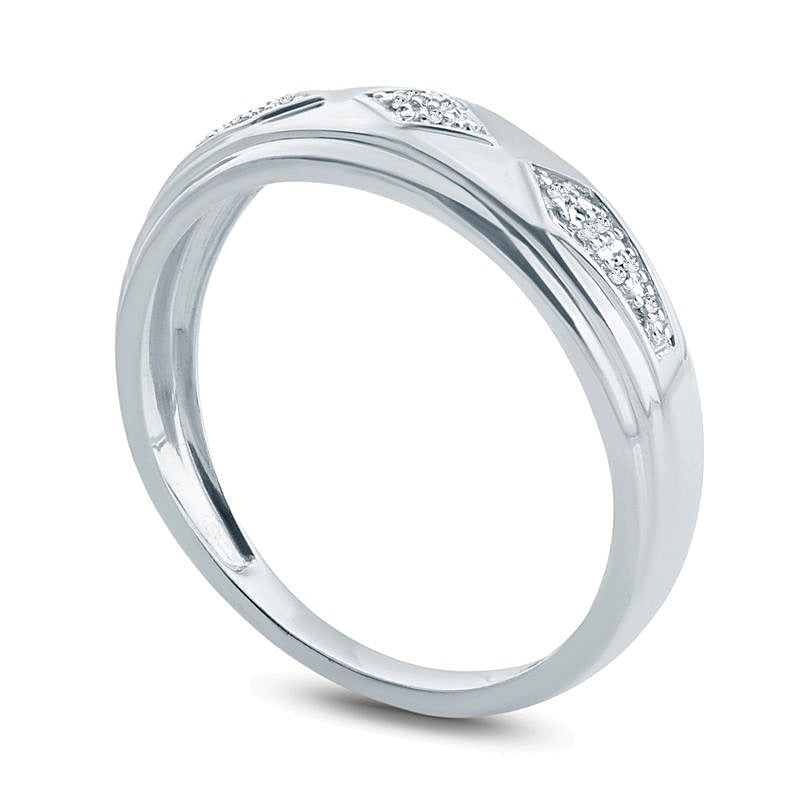 Ehering mit Diamant-Besatz im geometrischen Retro-Stil in 10K Weißgold