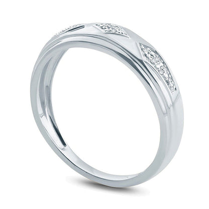 Ehering mit Diamant-Besatz im geometrischen Retro-Stil in 10K Weißgold